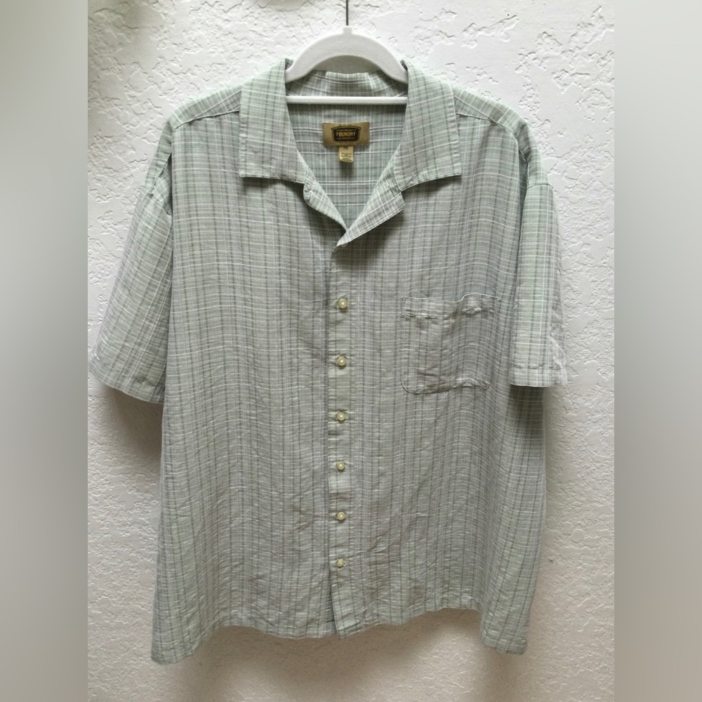 The Foundry Supply Co Button Down Shirt in Shades of Light Green & White